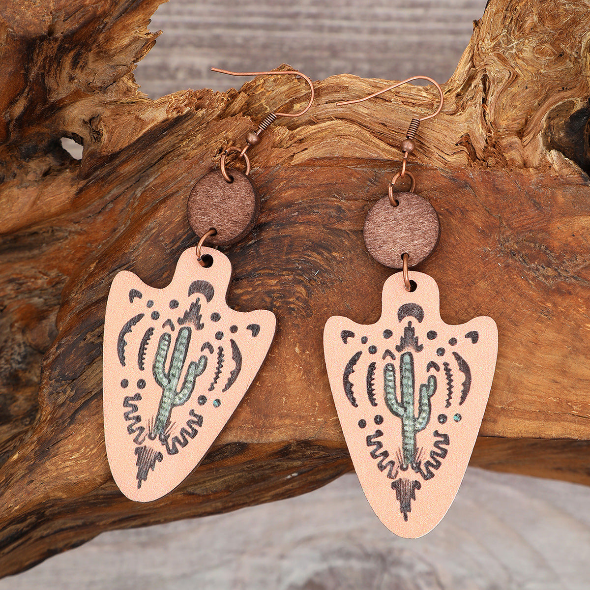 Wholesale Western Style Cactus Bull Head Wooden Earrings